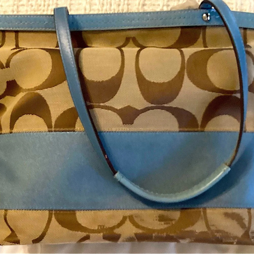 Coach Shoulder Bag, Brown/Blue, Zip Closure - Picture 2 of 6